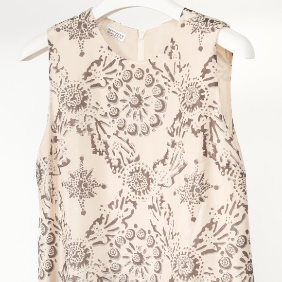 Brunello Cucinelli SS/20 Cream Printed Silk Tiered Mini Dress - Picture 4 of 14